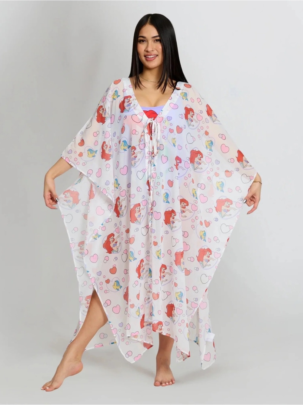Disney Women’s Ariel Print Swim Coverup in White, Red, Pink, Blue